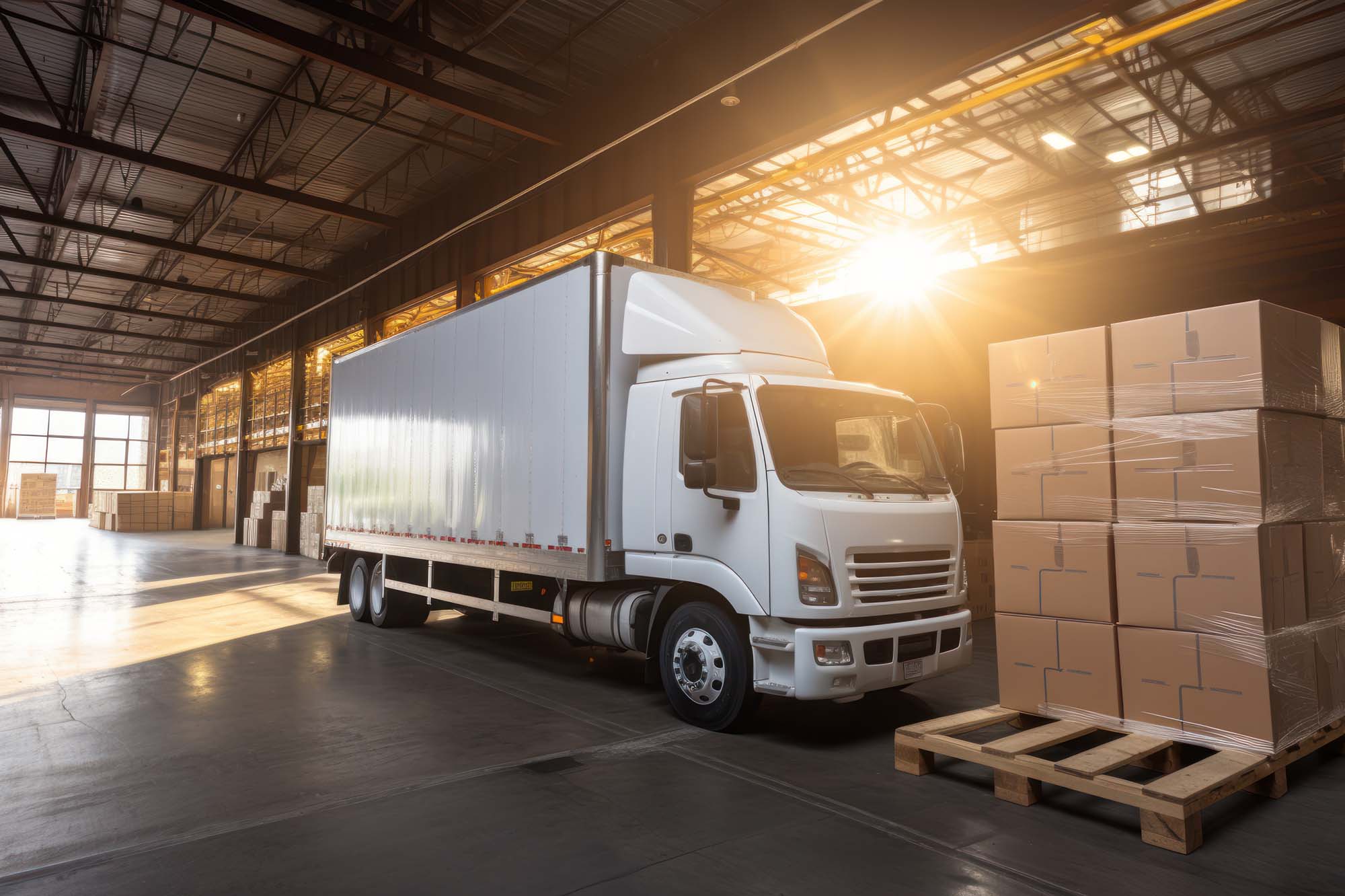 white delivery truck side view cargo truck advertising Generative AI.