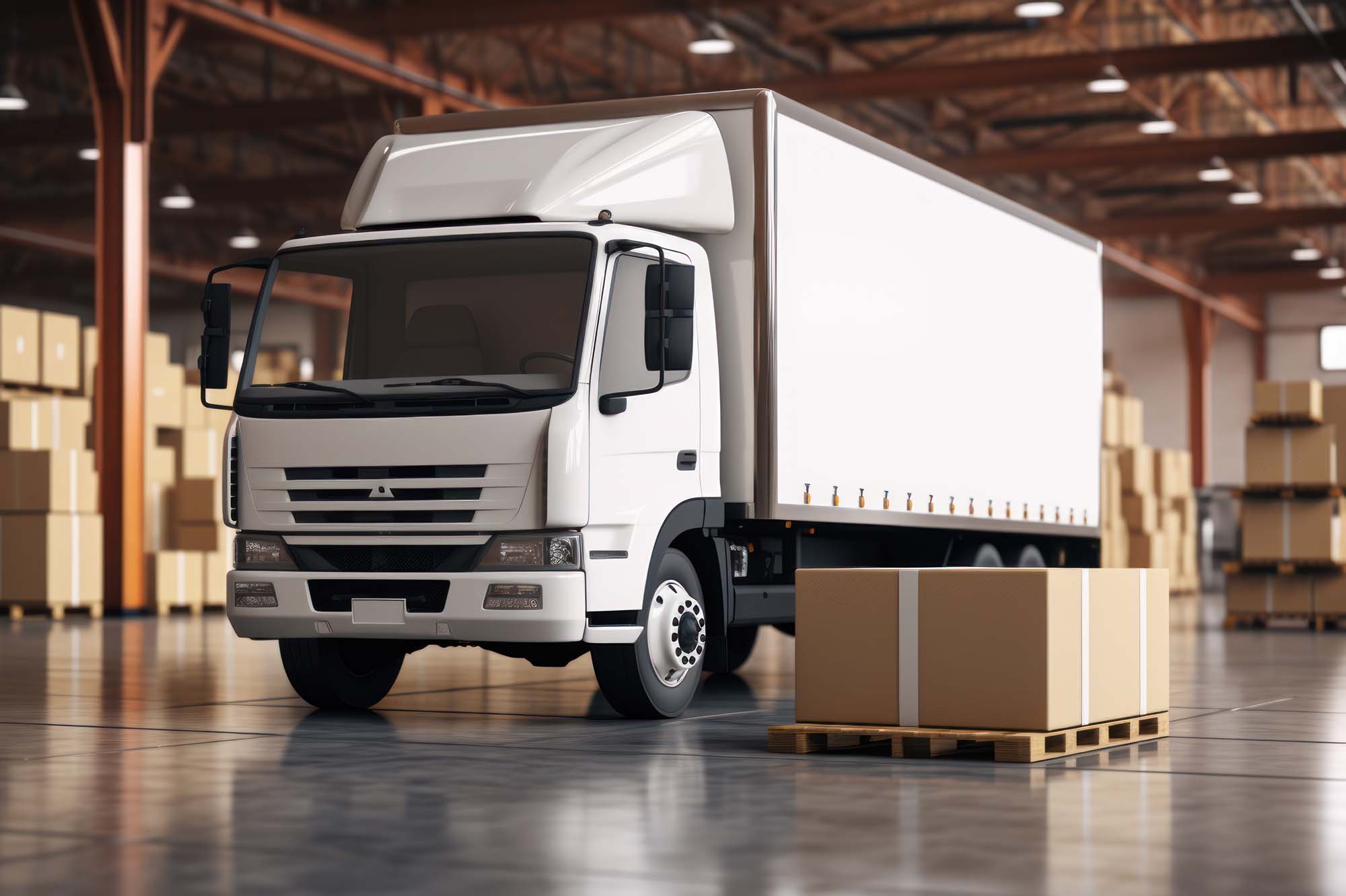 white delivery truck side view cargo truck advertising Generative AI.